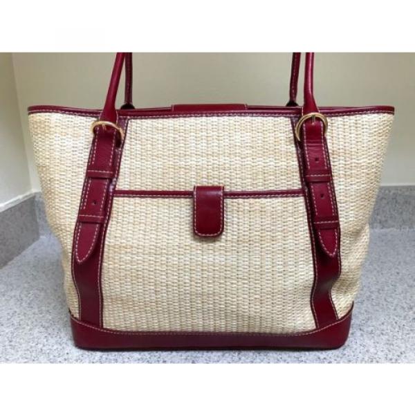 Maxx New York Large Natural Straw &amp; Genuine Red Leather Shoulder Tote Bag #2 image