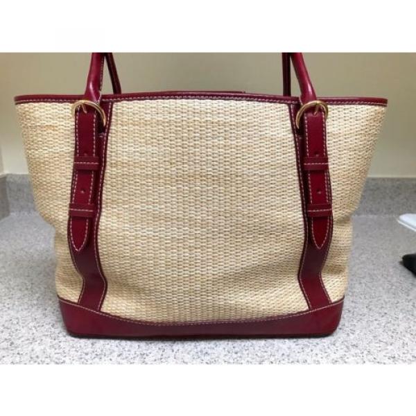 Maxx New York Large Natural Straw &amp; Genuine Red Leather Shoulder Tote Bag #5 image