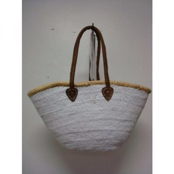 French Market Basket Sparkling Sequin Leather Straw Tote Bag Fashion Moroccan #5 image