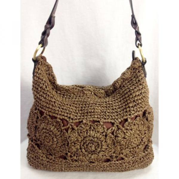 Brown Straw Shoulder Bag Purse with Wooden Bead Design &amp; Zip closure #3 image