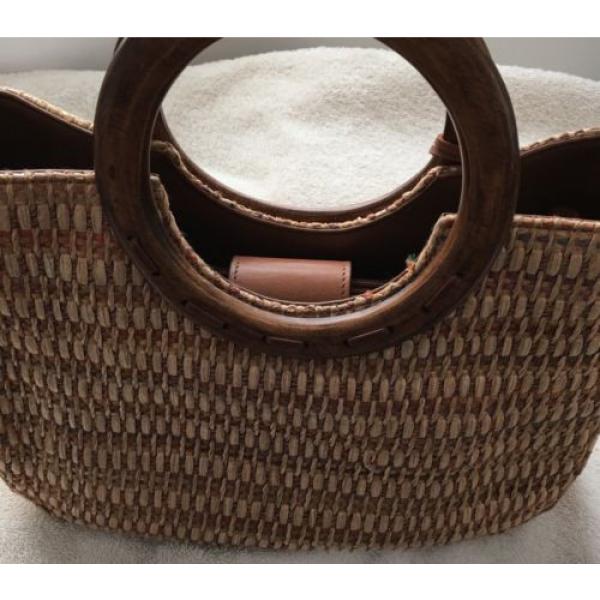 Fossil Beige Woven Straw Leather Satchel Bag Shoulder Strap Body cross 75082 #4 image