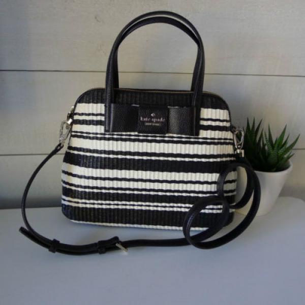 KATE SPADE Black Cream MAISE STRAW SATCHEL Julia Street LEATHER HANDBAG Bag RARE #2 image