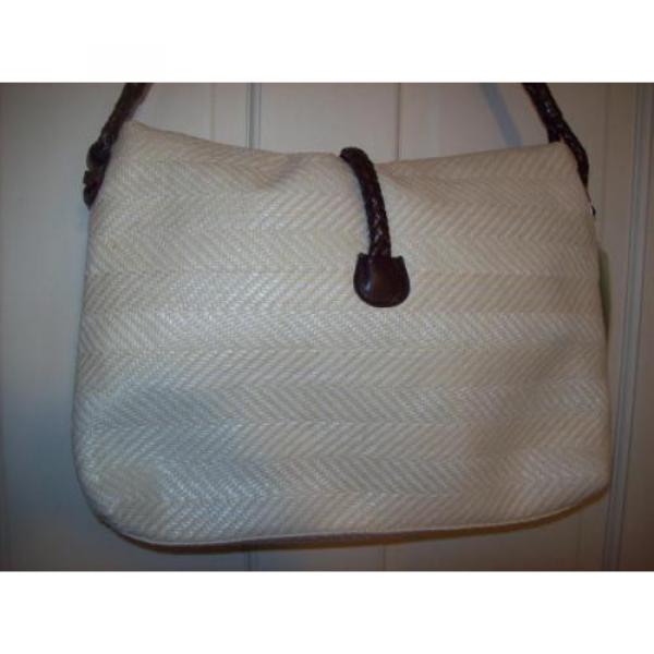 SIGRID OLSEN Fold Over Straw &amp; Leather Bag NWT #2 image