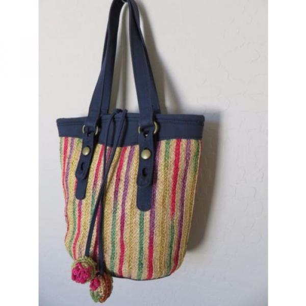 Lucky Brand Tote Bag Woven Straw Canvas Multi Color Stripe Handbag #4 image