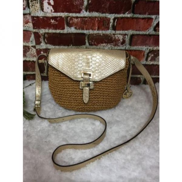 $248 AUTHENTIC MICHAEL KORS STRAW NAOMI PALE GOLD CROSS BODY BAG &#034;MINT&#034; #3 image