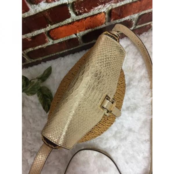 $248 AUTHENTIC MICHAEL KORS STRAW NAOMI PALE GOLD CROSS BODY BAG &#034;MINT&#034; #4 image