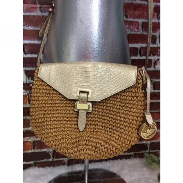 $248 AUTHENTIC MICHAEL KORS STRAW NAOMI PALE GOLD CROSS BODY BAG &#034;MINT&#034; #5 image