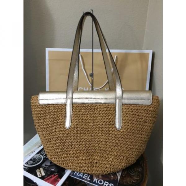 Michael Kors Straw Naomi Pale Gold Leather Large Tote Shoulder Bag NWT $298 #3 image