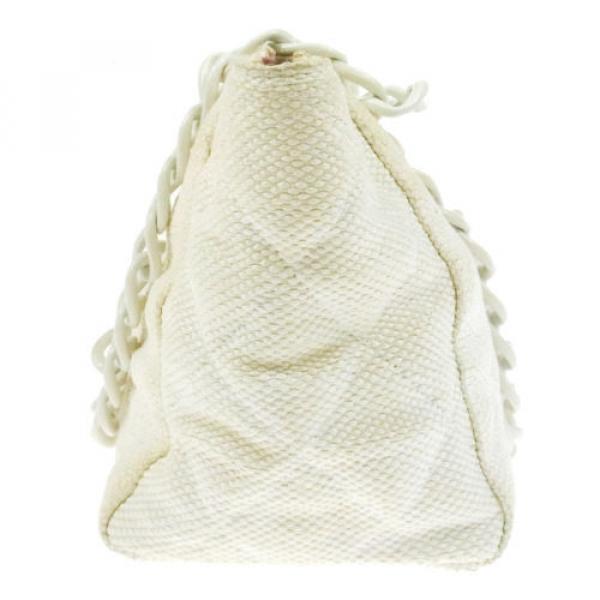 Auth CHANEL Quilted CC Chain Shoulder Tote Bag White Straw Vintage Italy WL00778 #2 image