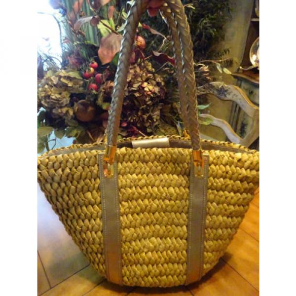 MICHAEL KORS Large Straw/Cornhusk Braided Leather Tote Bag w/ Gold Hardware EUC! #2 image