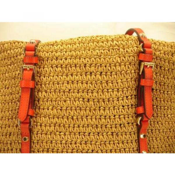 Michael Kors Gold Studded Straw Large Shopper Tote Bag Orange Leather Shoulder #3 image