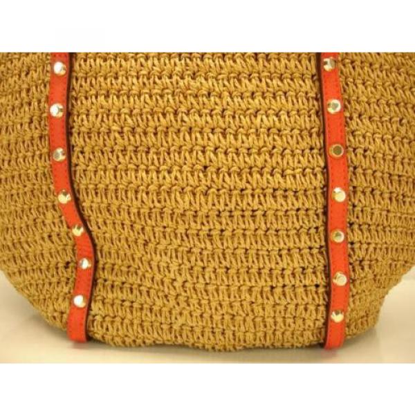 Michael Kors Gold Studded Straw Large Shopper Tote Bag Orange Leather Shoulder #4 image