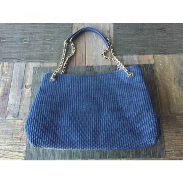 Tory Burch Thea Woven Straw and Leather Tote Shoulder Bag Tory Navy $395 #5 image