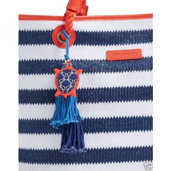 VERA BRADLEY Striped Tote NAVY TURTLES Large Straw Bag Beach Pool NAUTICAL $68! #5 image