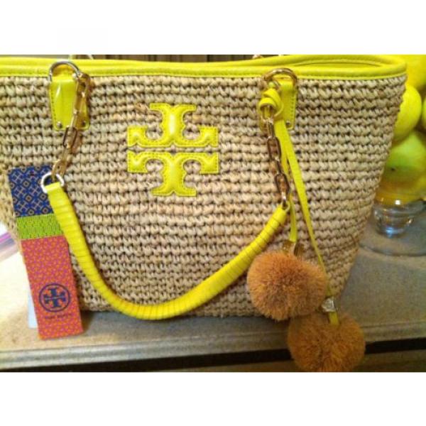 Tory Burch SOLD OUT Thea Straw Natural/Neon Sun TOTE BAG NWT #3 image