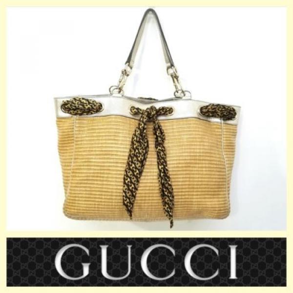 Gucci $1,350 &#039;Positano&#039; raffia/straw interlaced silk scarf large tote bag #1 image