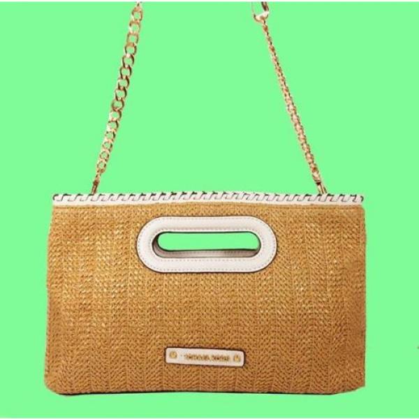 MICHAEL KORS STRAW ROSALIE Straw/Optic White Leather LG Clutch Bag Msrp $198 #1 image