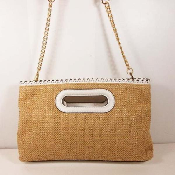 MICHAEL KORS STRAW ROSALIE Straw/Optic White Leather LG Clutch Bag Msrp $198 #2 image