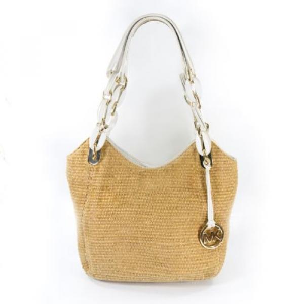 MICHAEL KORS Raffia Straw &amp; Patent Leather Satchel Shoulder Bag in Ivory White #1 image