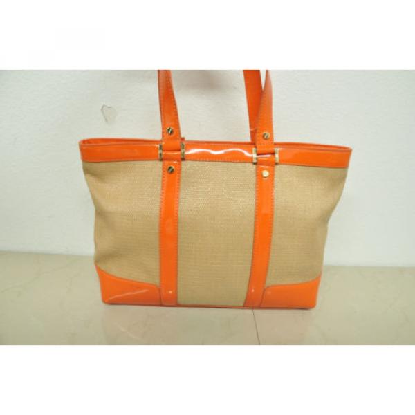 Tory Burch Tote Ella Orange Patent Leather Woven Straw Bag purse shopper #2 image