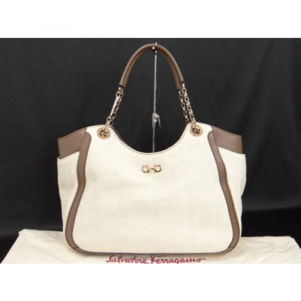 Auth Salvatore Ferragamo Gancini Hand Tote Bag Leather Straw 16130518600 S17G #1 image