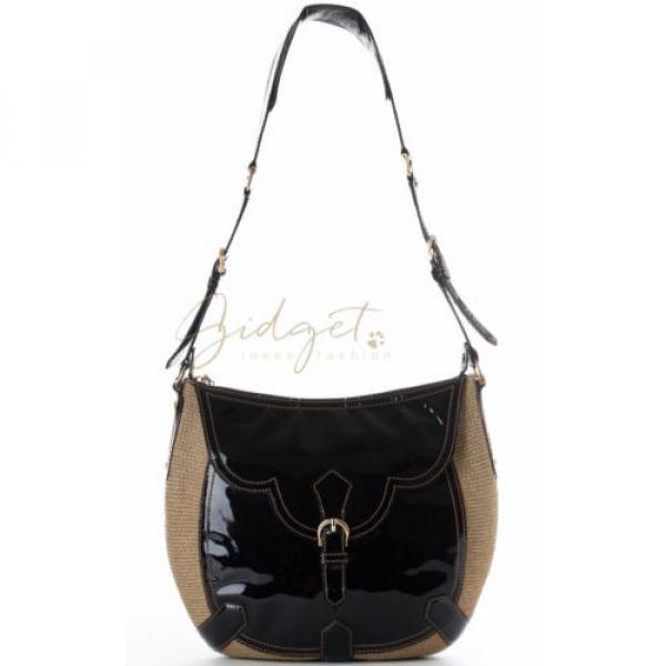 Eric Javits Squishee Straw Black Patent Leather Shoulder Bag #1 image