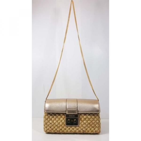 MICHAEL KORS GABRIELLA Natural Straw/Gold Leather Large Clutch Bag Msrp $228.00 #2 image