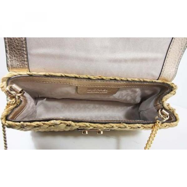 MICHAEL KORS GABRIELLA Natural Straw/Gold Leather Large Clutch Bag Msrp $228.00 #5 image