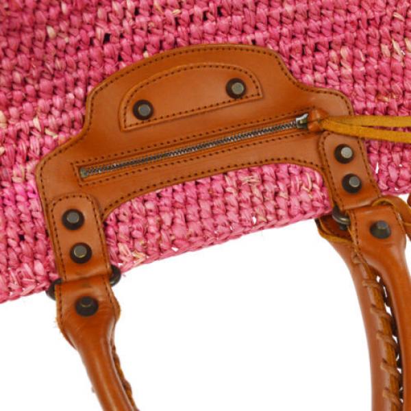 Authentic BALENCIAGA Raffia Basket Hand Bag Pink Straw Leather Vintage G02639 #5 image