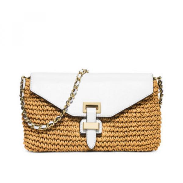 Michael Kors STRAW NAOMI Gold White Large Clutch Handbag Bag Satchel Purse NEW #2 image