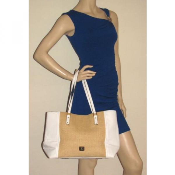 Ralph Ralph Lauren Percy White Leather Straw Tote Shoulder Bag #1 image