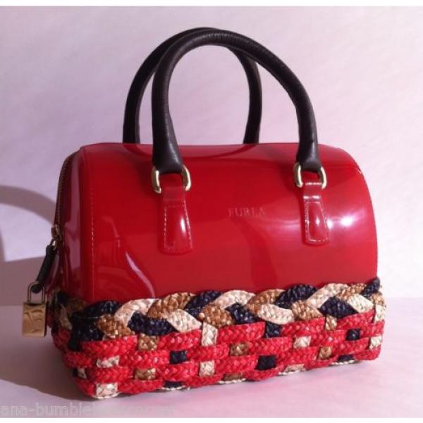 FURLA Rubber Jelly MINI &#039;CANDY BAG STRAW&#039; Red Weaved LEATHER Satchel Handbag NWT #1 image