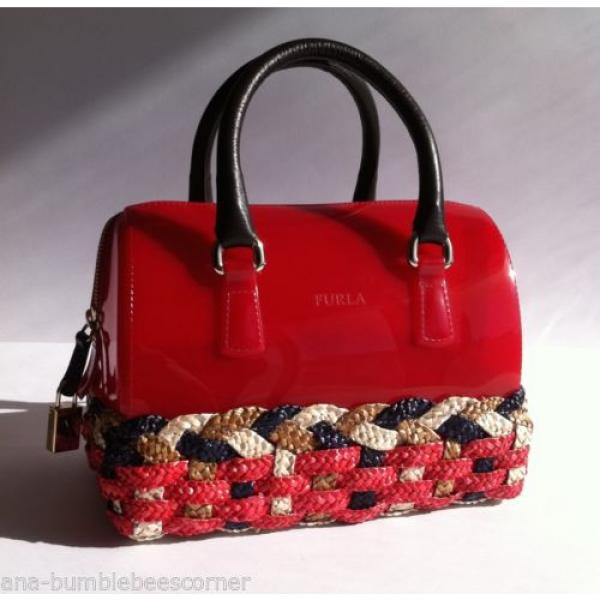 FURLA Rubber Jelly MINI &#039;CANDY BAG STRAW&#039; Red Weaved LEATHER Satchel Handbag NWT #3 image