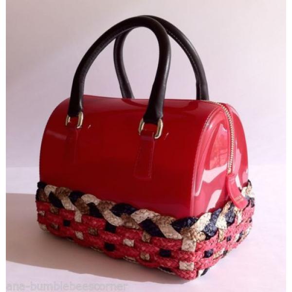 FURLA Rubber Jelly MINI &#039;CANDY BAG STRAW&#039; Red Weaved LEATHER Satchel Handbag NWT #4 image