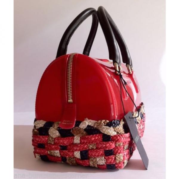 FURLA Rubber Jelly MINI &#039;CANDY BAG STRAW&#039; Red Weaved LEATHER Satchel Handbag NWT #5 image