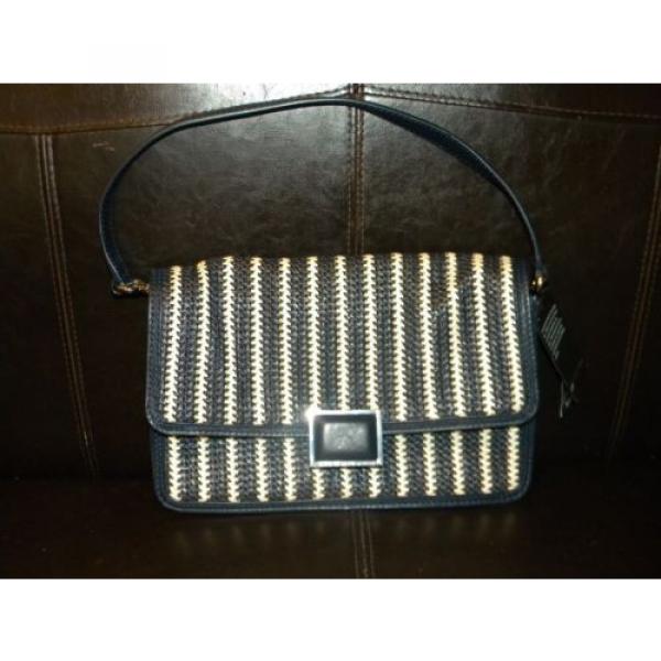 NWT MARC BY MARC JACOBS STRIPEY CONVERTIBLE CLUTCH NAVY BLUE STRAW BAG #1 image