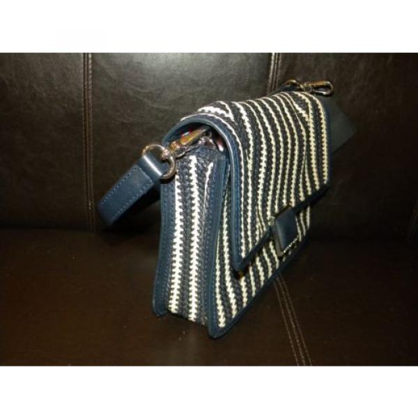 NWT MARC BY MARC JACOBS STRIPEY CONVERTIBLE CLUTCH NAVY BLUE STRAW BAG #2 image