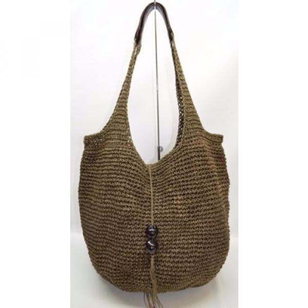 Gap Olive Green Straw Medium Bucket Slouchy Hobo Tote Bag #1 image