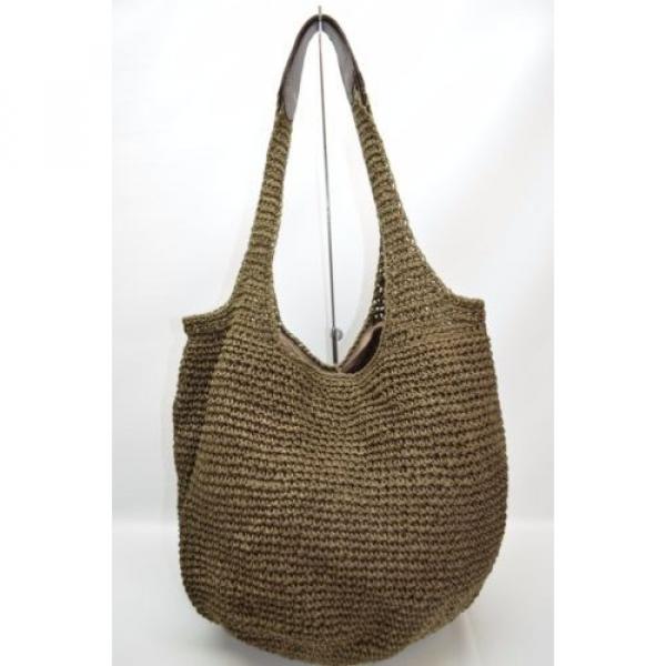 Gap Olive Green Straw Medium Bucket Slouchy Hobo Tote Bag #3 image