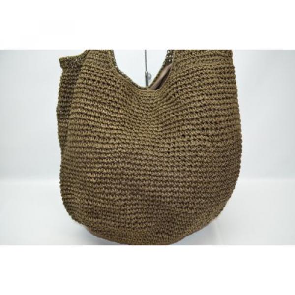 Gap Olive Green Straw Medium Bucket Slouchy Hobo Tote Bag #4 image