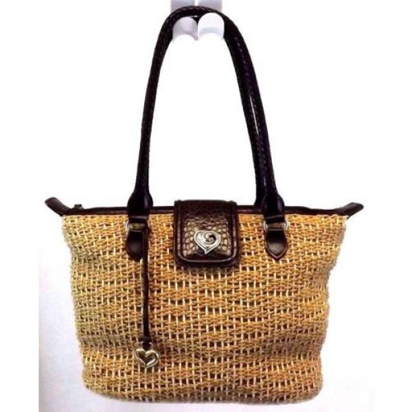 Brighton Handbag Shoulder Bag Purse Straw Shell Leather Trim Strap Medium #1 image