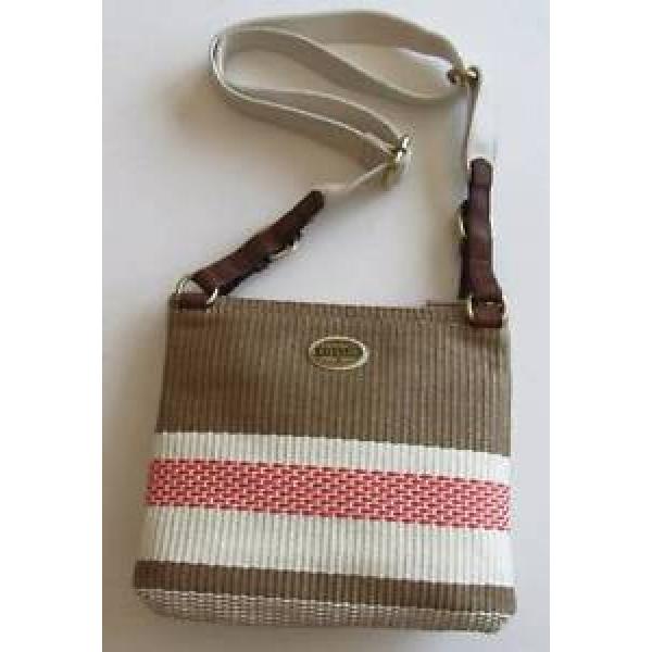 Fossil Explorer Straw Crossbody Taupe/Beige/Pink Stripe Bag #ZB6562993 NWOT #1 image