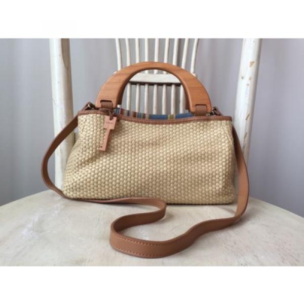 FOSSIL Natural Straw Half Moon Wood Handles Convertible Handbag Shoulder Bag #1 image