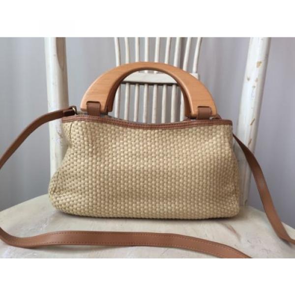 FOSSIL Natural Straw Half Moon Wood Handles Convertible Handbag Shoulder Bag #2 image