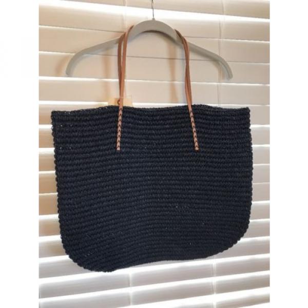 Merona Target Leather Straw Beach Tote Bag Purse Navy Blue Natural NWOT #1 image