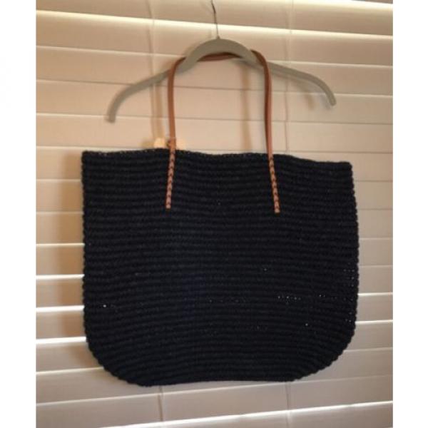 Merona Target Leather Straw Beach Tote Bag Purse Navy Blue Natural NWOT #3 image