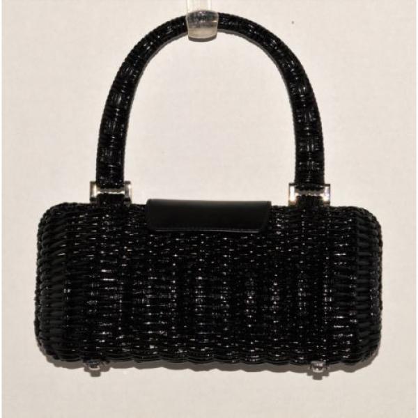 Salvatore Ferragamo Black Gancini Gancino Lock Wicker Rattan Straw Hand Bag #2 image