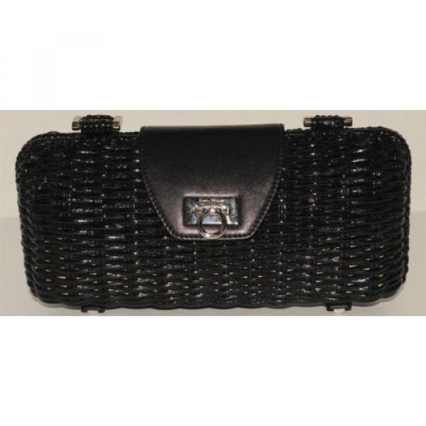 Salvatore Ferragamo Black Gancini Gancino Lock Wicker Rattan Straw Hand Bag #3 image