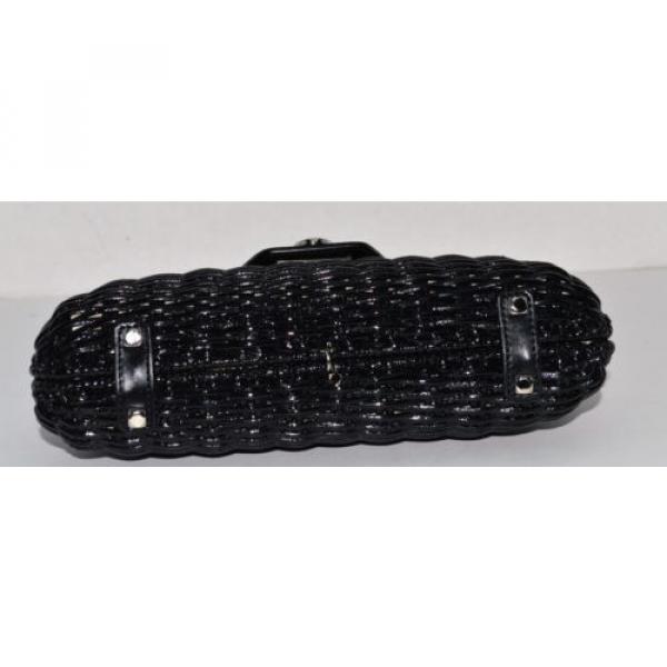 Salvatore Ferragamo Black Gancini Gancino Lock Wicker Rattan Straw Hand Bag #5 image