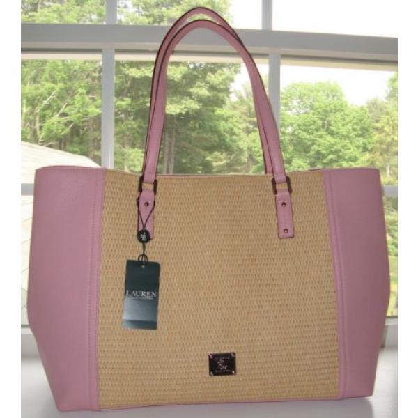 NWT RALPH LAUREN PERCY PINK TEA ROSE w/STRAW TOTE SHOULDER BAG PURSE- $198 #1 image